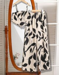 Leaf Print Crop Top & Palazzo Set – Front