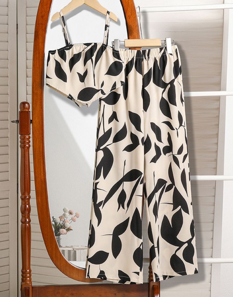 Leaf Print Crop Top & Palazzo Set – Front