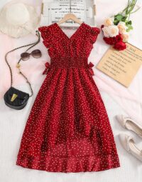 Red Polka Dot Ruffle Dress – front