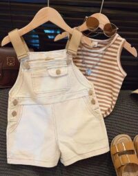 Striped Tank & Cream Dungaree Set